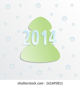 2014 Christmas tree over background with paper like snowflakes 