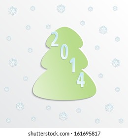2014 Christmas tree over background with paper like snowflakes 