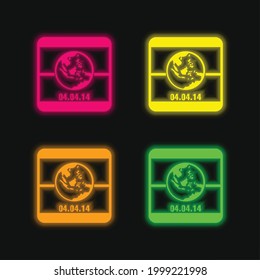 2014 Earth Day On April 4 Calendar Page four color glowing neon vector icon