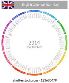 2014 English Circle Calendar Sun-Sat