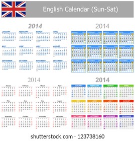 2014 English Mix Calendar Sun-Sat