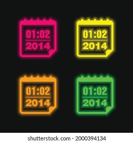 2014 February Calendar Page four color glowing neon vector icon
