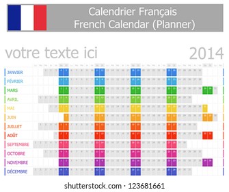 2014 French Planner Calendar with Horizontal Months