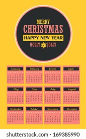 2014 Full Calendar Template - Promotion Poster Vector Design - Sunday start