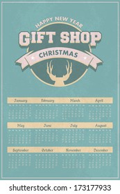 2014 Full Calendar Template - Promotion Poster Vector Design - Sunday start