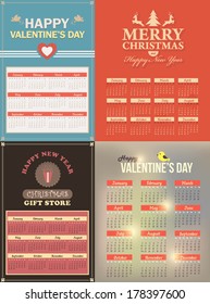 2014 Full Calendar Template Set - Promotion Poster Vector Design - Sunday start
