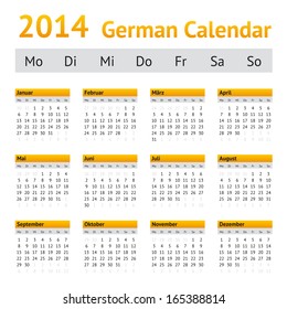 2014 German Calendar. Week starting on Monday