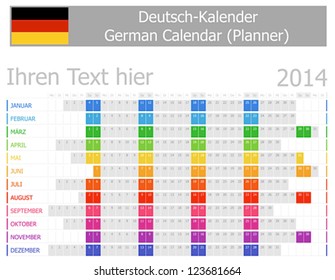 2014 German Planner Calendar with Horizontal Months