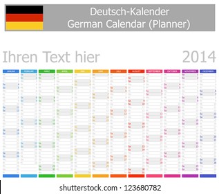 2014 German Planner Calendar with Vertical Months