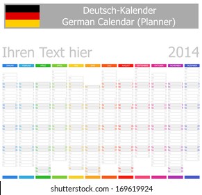 2014 German Planner-2 Calendar with Vertical Months on white background