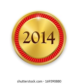 2014 gold metal badges. Vector illustration. 