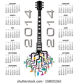 2014 Guitar Creative Calendar for Home, Office or Website 