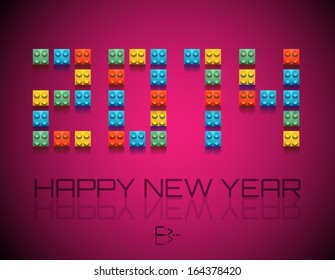 2014 Happy New Year background with  coloful plastic blocks with shadows!