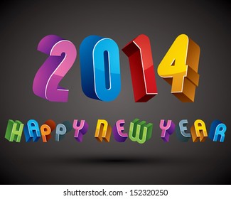 2014 Happy New Year card with phrase made with 3d retro style geometric letters.