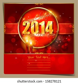 2014 Happy New Year  card or background with  snowflakes, stars and candles.  Vector art.