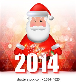 2014 Happy New Year card or background Santa claus,  snowflakes and stars.  Vector art.