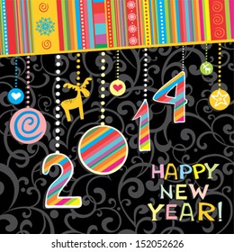 2014 Happy New Year greeting card or background. Vector illustration 