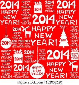 2014 Happy New Year! Seamless red pattern. Vector illustration 