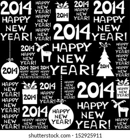 2014 Happy New Year! Seamless black pattern. Vector illustration 