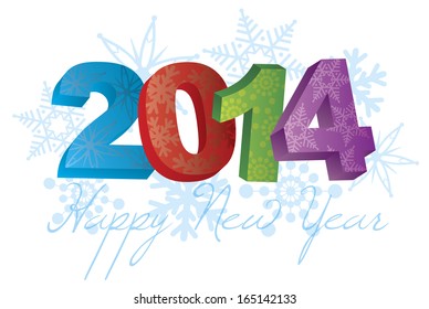 2014 Happy New Year Text and Numbers with Snowflakes Pattern Isolated on White Background Vector Illustration