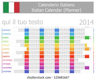 2014 Italian Planner Calendar with Horizontal Months