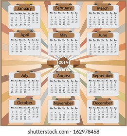 2014 monday start calendar on vintage style. Easy to edit eps10 vector.