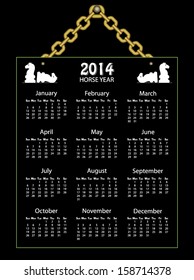 2014 monday start calendar vector with horse chess figures and golden chain. Easy to edit monday start calendar design.
