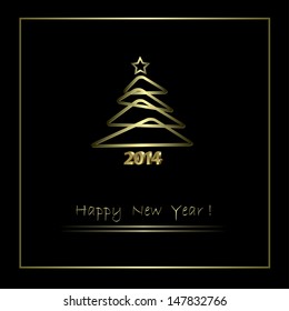 2014 New Year abstract background with golden Christmas tree, vector illustration