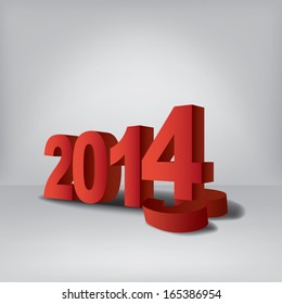 2014 New year card in 3d in red color. Suitable for party invitation or greeting cards. Eps10 vector illustration