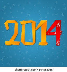 2014 New Year celebration card with origami paper figures