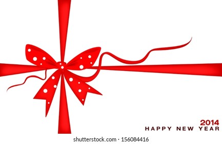 2014 New Year Greeting Card with Red Bows and Ribbon, Copy Space for Text Decorated  