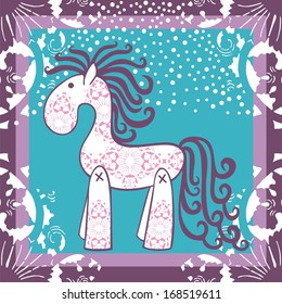 2014 new year horse. Vector element for design. It can be used for decorating of invitations, greeting cards, web page, decoration for bags and clothes.