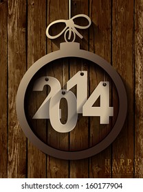 2014 New Year paper origami  card or background,  Christmas Wood Background. Vector illustration. 