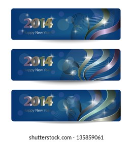 2014 New Year vector banners, headers with abstract lines pattern