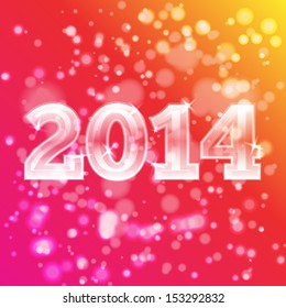 2014 on colorful, spectrum background with many particles. Can be used for postcards, greetings and other