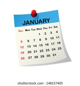 2014 paper sheet calendar for January.