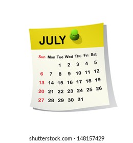 2014 paper sheet calendar for July. - Shutterstock ID 148157429