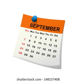 2014 paper sheet calendar for September.