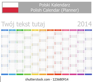 2014 Polish Planner Calendar with Vertical Months
