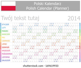 2014 Polish Planner-2 Calendar with Horizontal Months on white background