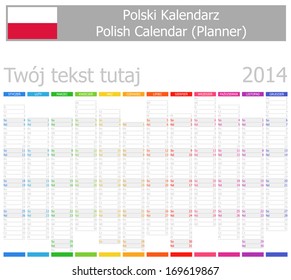 2014 Polish Planner-2 Calendar with Vertical Months on white background
