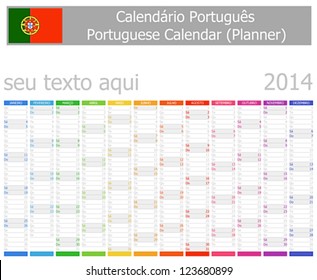 2014 Portugese Planner Calendar Vertical Months