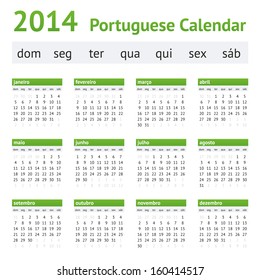 2014 Portuguese American Calendar. Week starting on Sunday