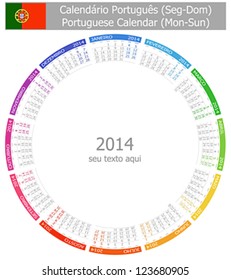 2014 Portuguese Circle Calendar Mon-Sun