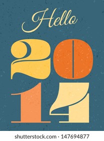 2014 retro typographic design New Year card.