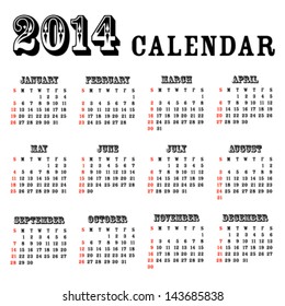 2014 simple calendar - vector illustration
