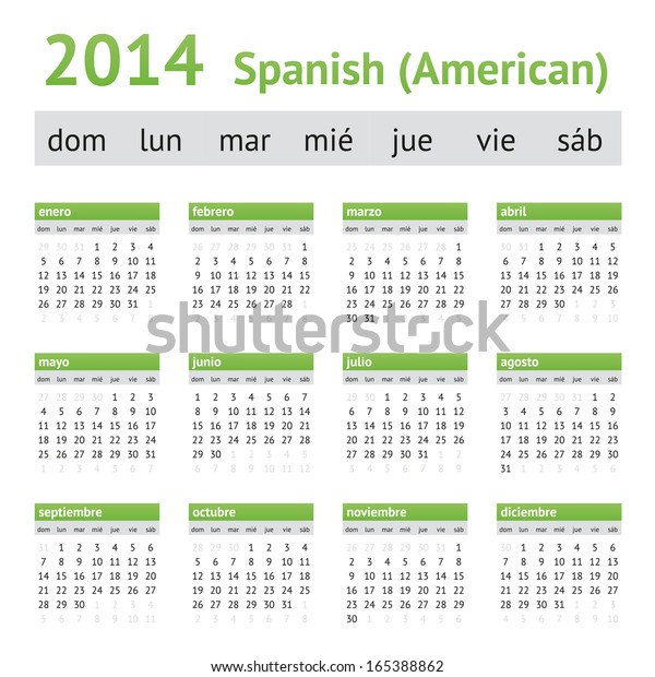 14 Spanish American Calendar Week Starting Stock Vector Royalty Free