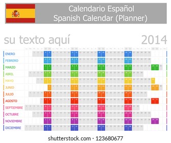 2014 Spanish Planner Calendar with Horizontal Months