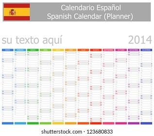 2014 Spanish Planner Calendar with Vertical Months