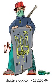 2014 - Ukrainian revolution - brave protester - cartoon